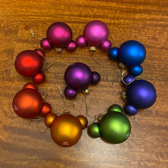 Disney Other - Mickey Mouse Ears Christmas Ornaments Set in Rainbow Colors